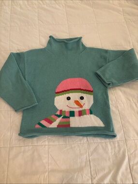 Kids Teal Snowman Knit Sweater - Cozy Holiday Pullover